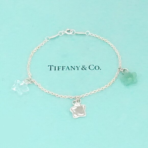 Tiffany & Co. Star Crystal Green Jade Bracelet 7.5" SV925 Peretti Auth w/Box - Picture 1 of 9